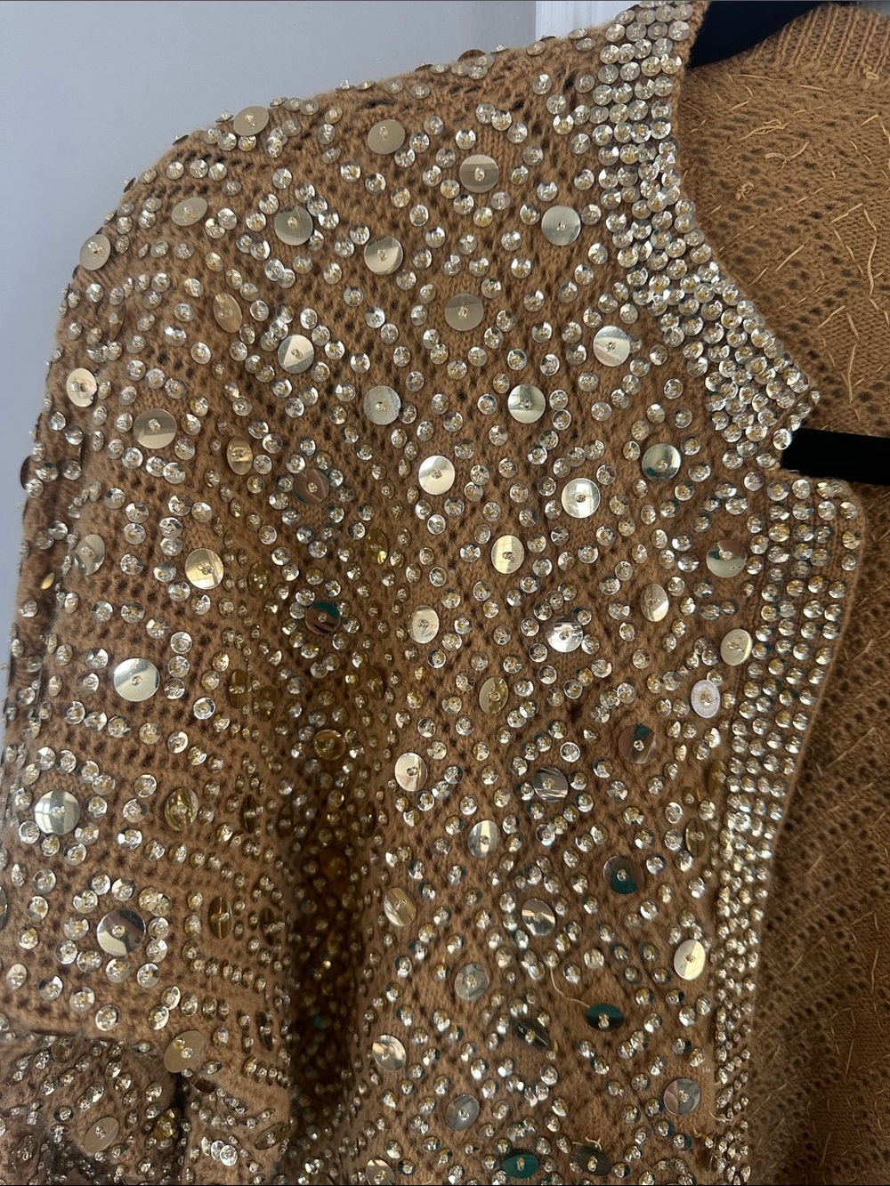 Embellished Gold Sequin Women's Cardigan Sweater - Picture 3 of 11